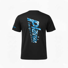画像をギャラリービューアに読み込む, ズーム総柄ロゴTシャツ(ブラック×ブルー)
